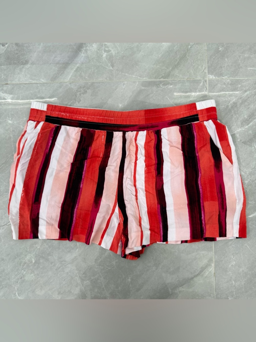 Women’s APT. 9 Mid Rise Striped Elastic Waist Casual Shorts Pockets Rayon Large - Picture 2 of 16